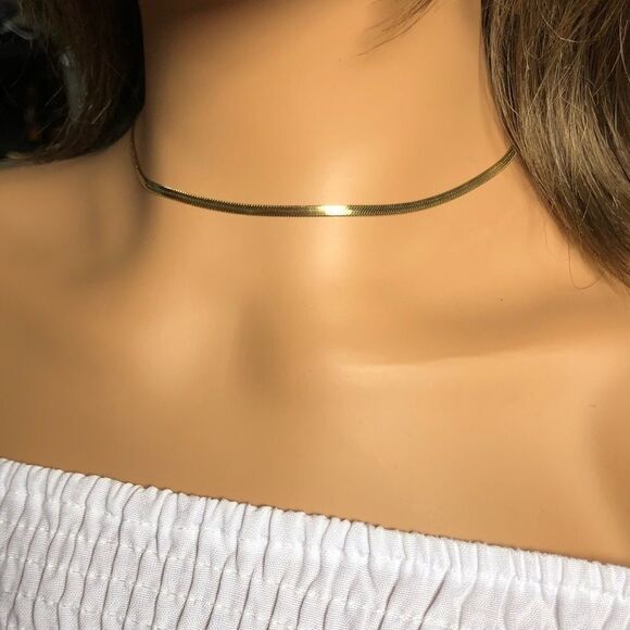 #17 New 14k Gold Herringbone Choker Necklace - Picture 1 of 8